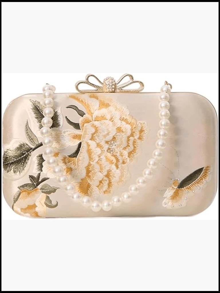 Floral Evening Clutch Purse Elegant Vintage Formal Party Wedding Crossbody Bag